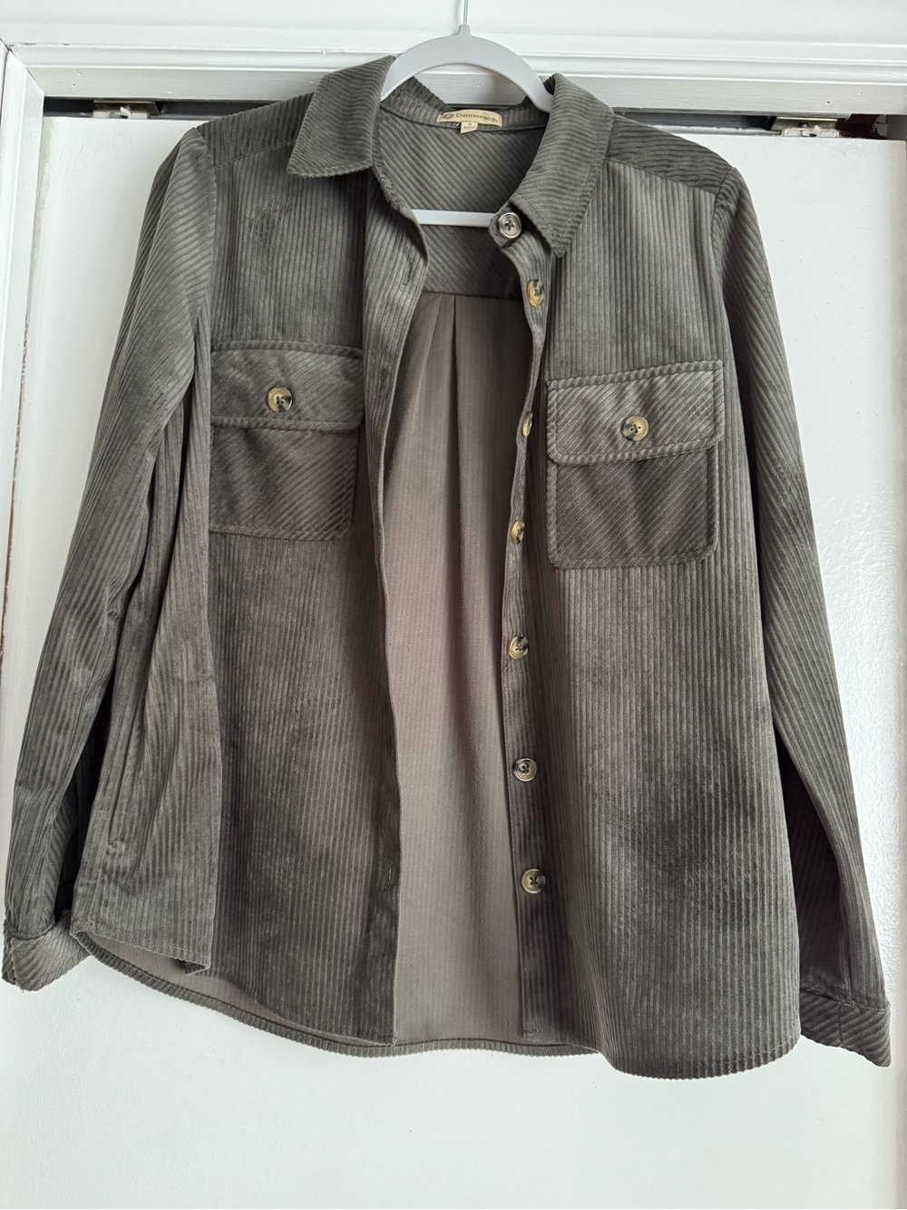 Women's Corduroy Button-Up Jacket Shirt - Olive Green